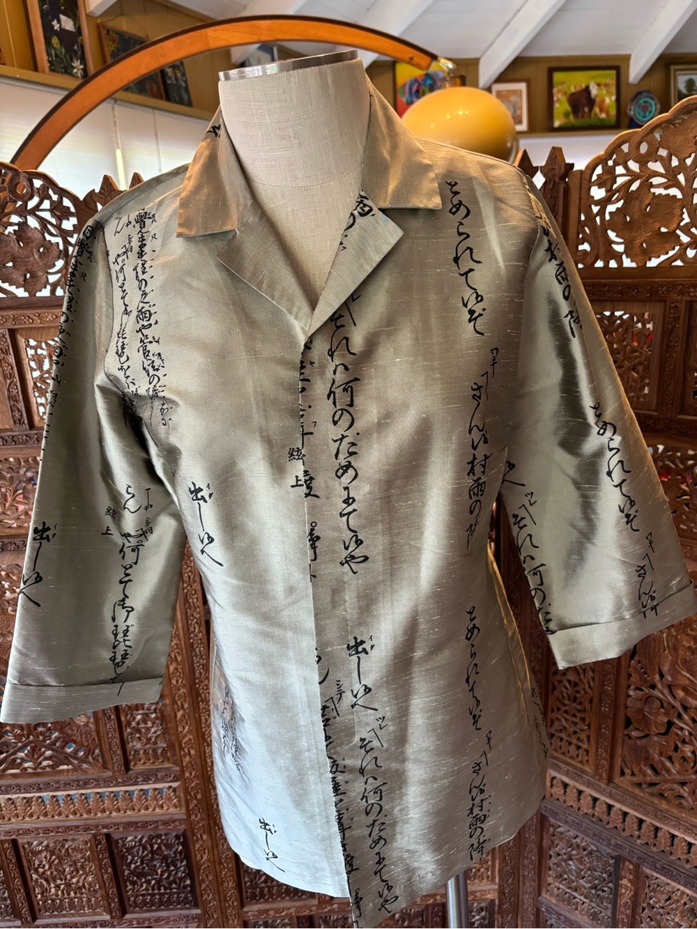 Chico's Silver Silk Button-Front Blouse
